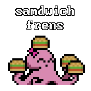 🥰 sandwich frens แซนวิช, ปลาหมึก, พิกเซลอาร์ต, อาหาร, น่ารัก, เพื่อน telegram sticker