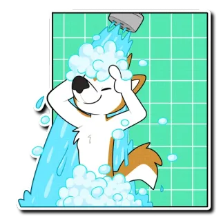 🛁 Dibujo animado, Perro, Ducha, Burbujas, Agua, Baño, Limpio, Higiene telegram sticker