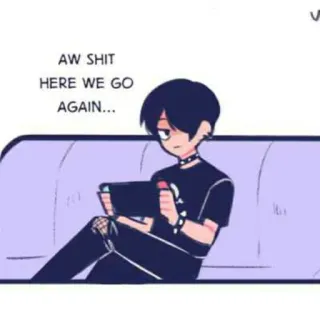 🔗 AW SHIT HERE WE GO AGAIN... emo, video game, cartoon, couch, skull telegram sticker