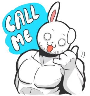 📱 CALL ME Hase, Anruf, muskulös, Tier, Cartoon whatsapp sticker