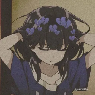 😒 アニメの女の子, 失恋, 悲しいアニメ, 紫, 漫画, ブルネット, 美的 telegram sticker