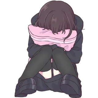 😣 buồn, anime, gái, khóc, cô đơn, cảm xúc, gối telegram sticker