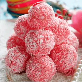 🥥 Dessert, Süßigkeiten, Kokosnuss, Essen, Konfekt, Rosa telegram sticker
