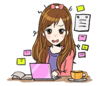 💻 anime, cartoon, woman, laptop, computer, tea, desk, studying telegram sticker