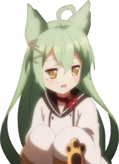 😥 anime, cute, girl, kawaii, cat, ears, green hair whatsapp sticker
