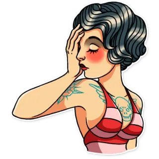 🤦‍♀️ woman, tattoo, skull, pin-up, vintage, retro, style, girl whatsapp sticker