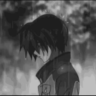 🌧 sedih, anime, hujan, anak laki-laki, depresi, manga telegram sticker