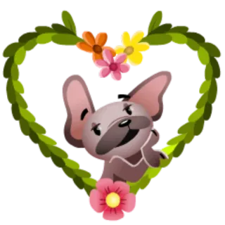 🌅 cachorro, fofo, animal, flores, coração, bulldog francês telegram sticker