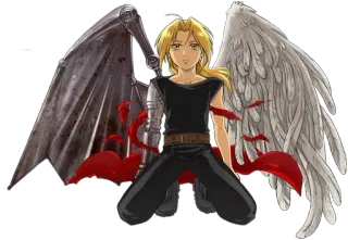 😏 Edward Elric Fullmetal Alchemist Anime, Manga, Fullmetal Alchemist, Edward Elric, Alkimia, Sayap, Lengan mekanik, Fantasi telegram sticker