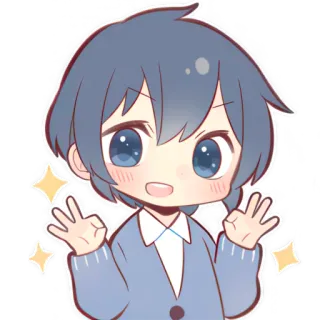 👍 애니메이션, 귀여운, 반짝이, 만화, 파란머리, 카와이 telegram sticker