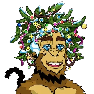 🐒 małpa, boże narodzenie, diamentowe oczy, potwór, święto, impreza, kreskówka telegram sticker