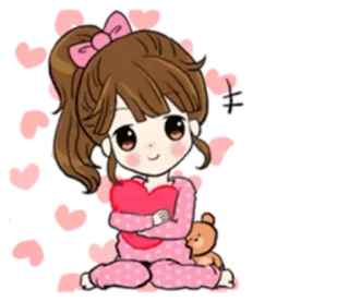 Ⓜ️ Mädchen, Cartoon, Herz, Liebe, Teddybär whatsapp sticker