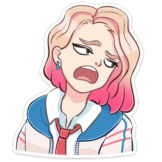 😭 kartun, ekspresi, jijik, gadis, wanita, rambut pink, lelah, stiker telegram sticker