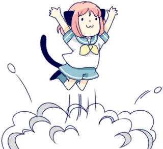 😗 Anime, Desenho animado, Kawaii, Fofo, Gato, Pulando, Feliz telegram sticker
