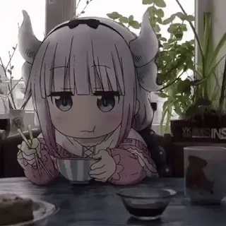 😋 Kanna Kamui Miss Kobayashi's Dragon Maid anime, dragon, girl, eating, cute, kawaii whatsapp sticker