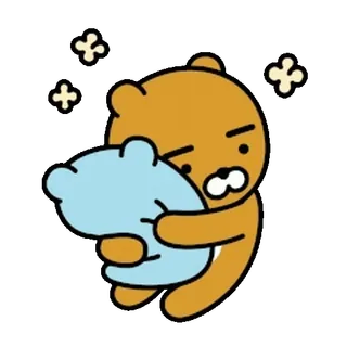 💬 Ryan 만화, 곰, 라이언, 카카오프렌즈, 포옹, 베개, 졸린 whatsapp sticker