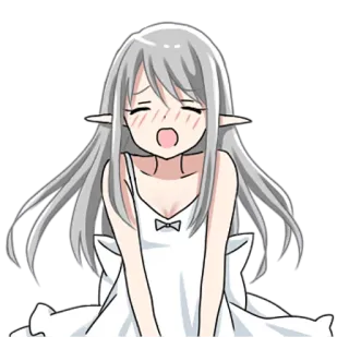 😔 アニメ, エルフ, 女性, キャラクター, ナイトウェア, かわいい telegram sticker