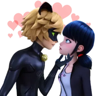 💏 Cat Noir Miraculous: Tales of Ladybug & Cat Noir Vivienne мультфильм, романтика, любовь, супергерой, поцелуй telegram sticker