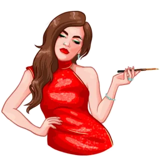 😶 mujer, vestido rojo, fumando, boquilla, glamour, moda telegram sticker