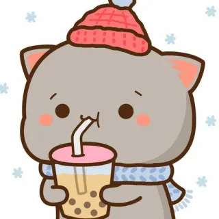 🍓 kucing, boba, musim dingin, minuman, imut, kartun whatsapp sticker