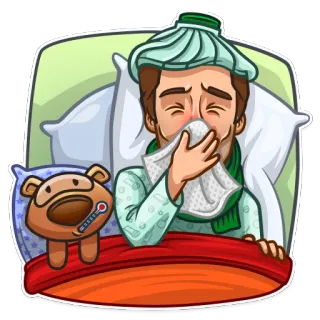 🤧 doente, doente, constipação, gripe, homem, ursinho de pelúcia telegram sticker