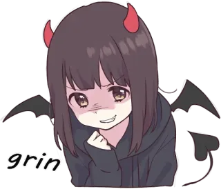 😈 grin gái anime, cười toe, ác quỷ, quỷ, hoạt hình telegram sticker