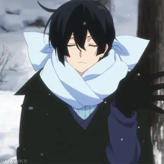 ♟ Anime, Charakter, Schnee, Winter, Mantel, Schal telegram sticker