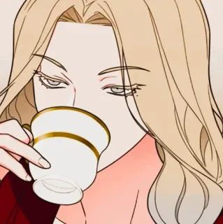 😏 женщина, блондинка, чай, чашка, аниме, женский telegram sticker