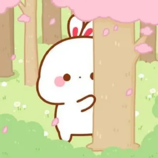 🍼 fofo, coelho, floresta, animal, desenho animado, kawaii, árvore, primavera telegram sticker