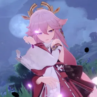 🦊 Yae Miko Genshin Impact Аниме, Видеоигра, Девушка-лиса, Розовые волосы, Яэ Мико, Genshin Impact whatsapp sticker