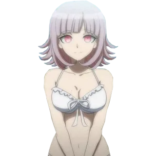 👙 Chiaki Nanami Danganronpa anime, video game, pink eyes, swimsuit, cute telegram sticker