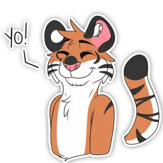 😊 YO! 老虎, 毛茸茸, 卡通, 问候, 哟, 动物, 哺乳动物 telegram sticker