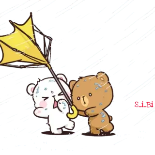 🌪 量儿桔 熊, 雨伞, 雨, 卡通, 可爱, 友谊 telegram sticker