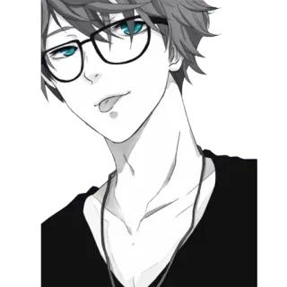😜 anime, boy, glasses, tongue, cartoon telegram sticker