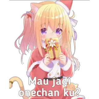 ❓ Mau jadi onechan ku? anime, christmas, cat, girl, gift telegram sticker
