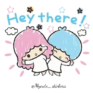 💫 Hey there! Saludo, Kawaii, Lindo, Estrellas, Rosa, Azul telegram sticker