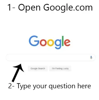 🔍 Google 1- Open Google.com 2- Type your question here telegram sticker