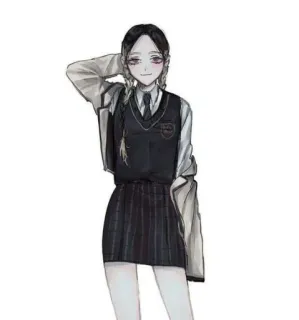 🥵 fille anime, uniforme scolaire, nattes, croquis, illustration, art numérique telegram sticker