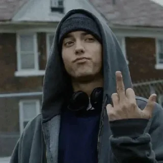 ➖ Eminem 8 Mile Eminem, rappeur, doigt d'honneur, geste obscène, hip hop, musique, attitude whatsapp sticker