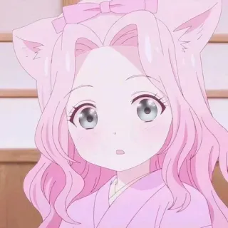 🥺 Anime, Dziewczyna, Kocie uszy, Różowy, Uroczy, Manga telegram sticker