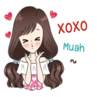 😚 XOXO Muah dibujos animados, chica, beso, abrazos, amor, lindo whatsapp sticker
