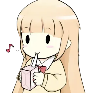 🤔 cartoon, girl, drink, cute, kawaii, music note telegram sticker