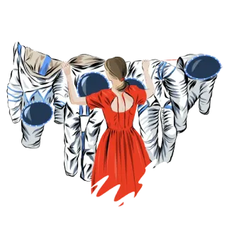 😇 astronaut, spacesuit, woman, dress, clothesline, space, outer space telegram sticker