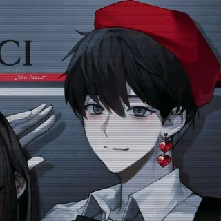📖 Zen Snow anime, dibujos animados, personaje, sombrero rojo, corazones, pareja whatsapp sticker