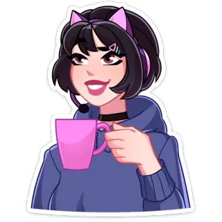 ☕️ wanita, kartun, gamer, kopi, headset, lucu telegram sticker