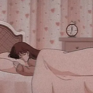 😴 Anime, Giường, Phòng ngủ, Ngủ, Nghỉ ngơi, Đồng hồ báo thức telegram sticker