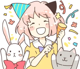 😄 Anya Anime, Desenho animado, Fofo, Festa, Animais, Confetes, Celebração, Kawaii telegram sticker
