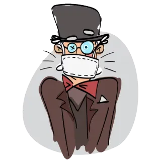 😷 cartone animato, maschera, pandemia, papillon, cappello a cilindro, illustrazione whatsapp sticker