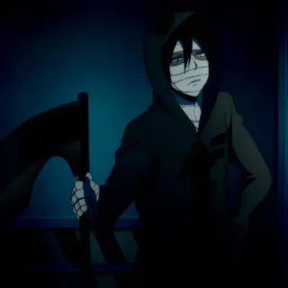 🩸 Zack Foster Angels of Death anime, manga, horror, Zack Foster, scythe, bandages, dark telegram sticker