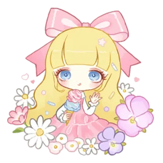 😋 动漫, 女孩, 可爱, 冰淇淋, 花, 卡哇伊 telegram sticker